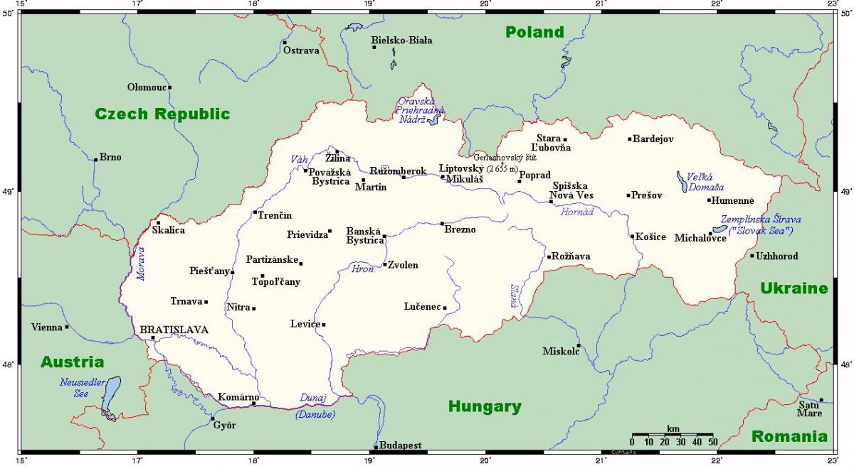 mapa de Eslovaquia con cidades