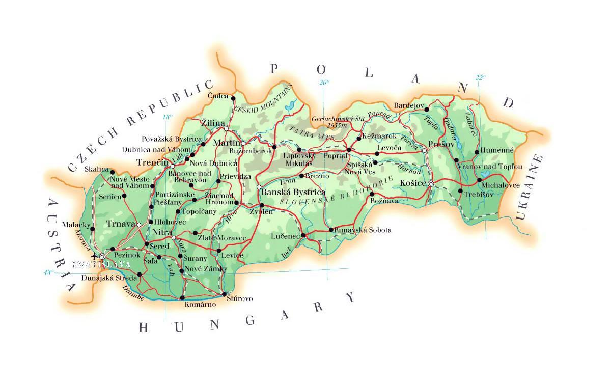 mapa de Eslovaquia resorts de esquí