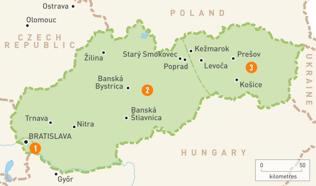 mapa de rexións Eslovaquia