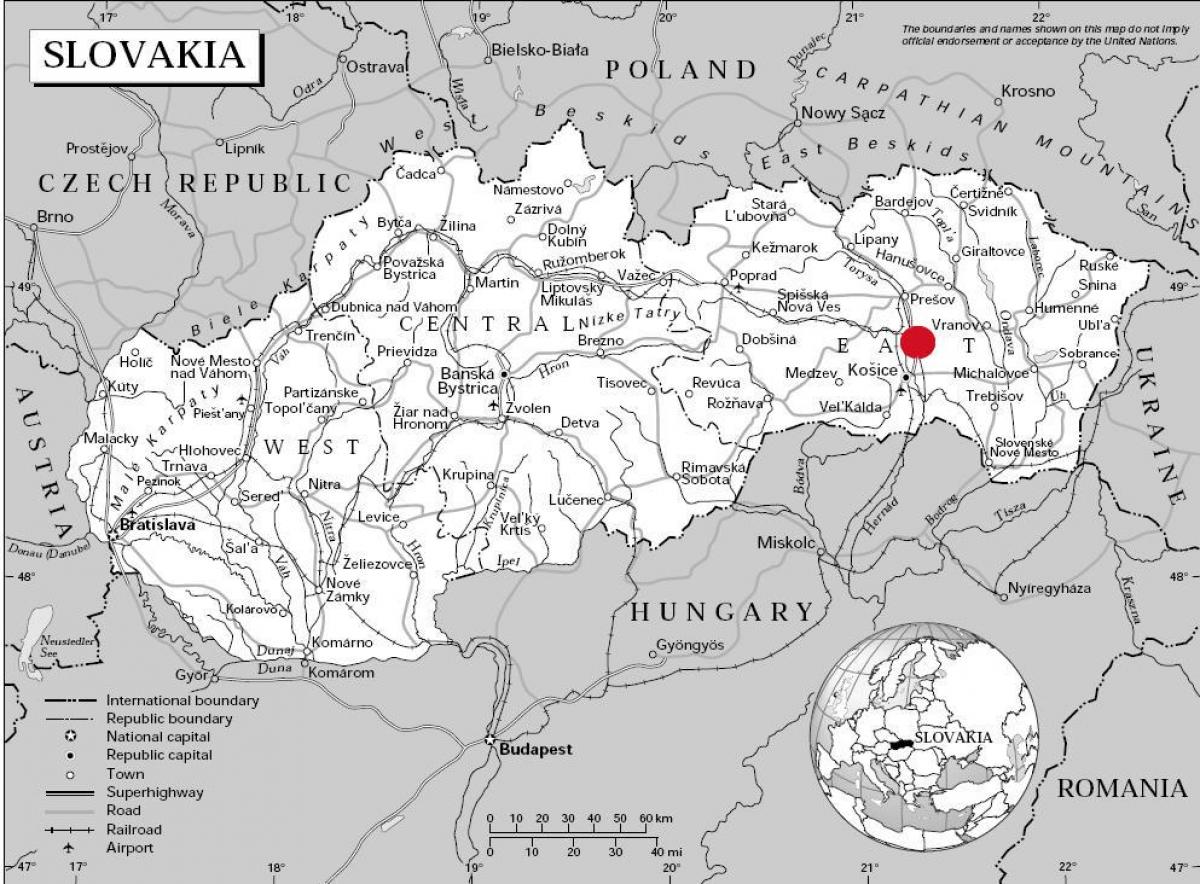 mapa do leste de Eslovaquia