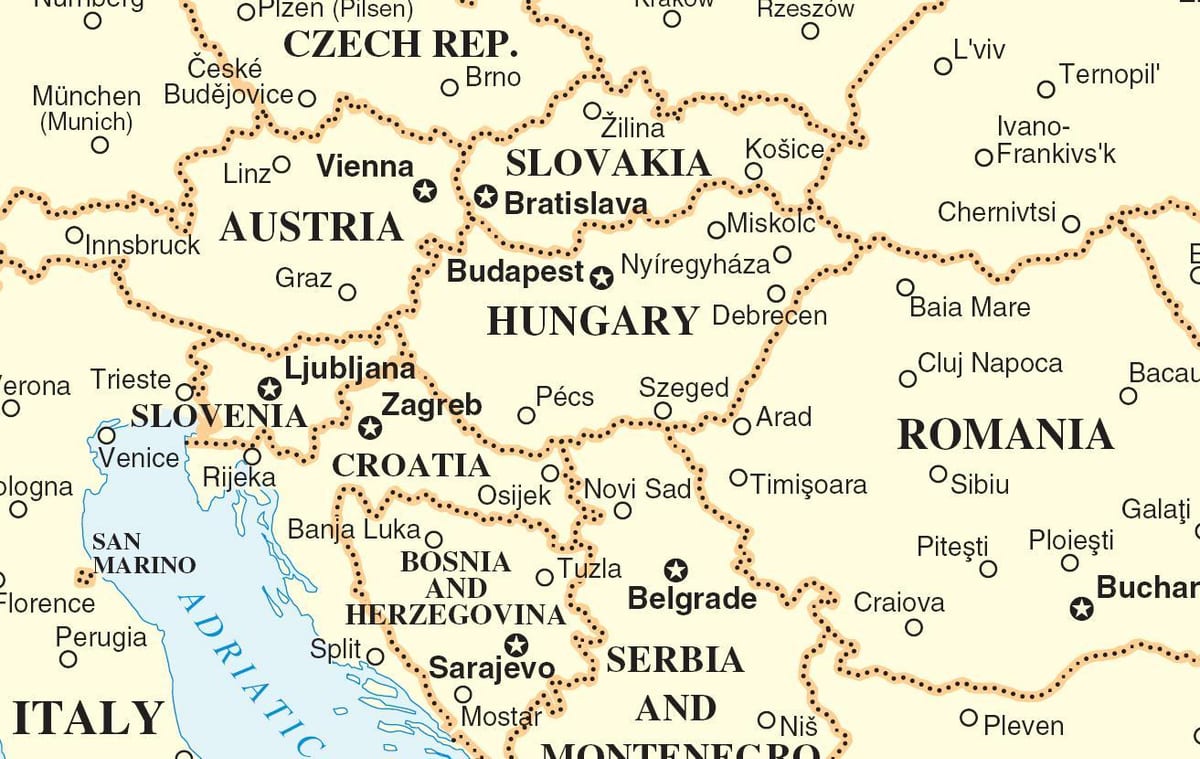 mapa Eslovaquia países veciños