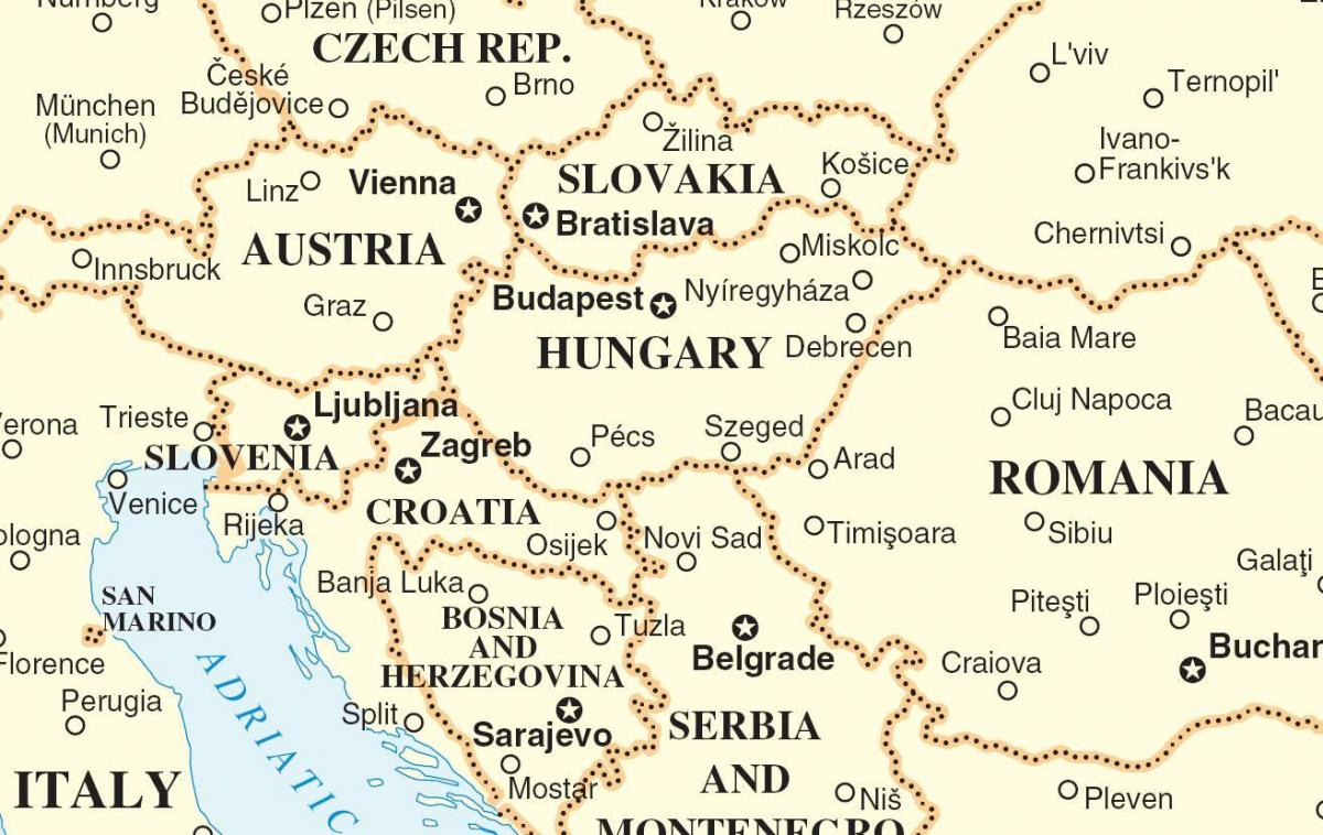 mapa Eslovaquia países veciños