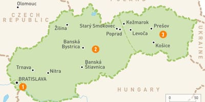 Mapa de rexións Eslovaquia