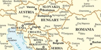 Mapa Eslovaquia países veciños